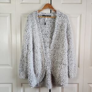 Kensie Women's Gray Black Eyelash Cardigan Sweater Size LG Open Academia Soft